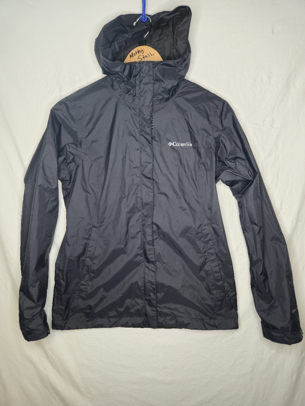 Columbia Ladies Omnitech Black Windbreaker Style Hooded Jacket Size Small